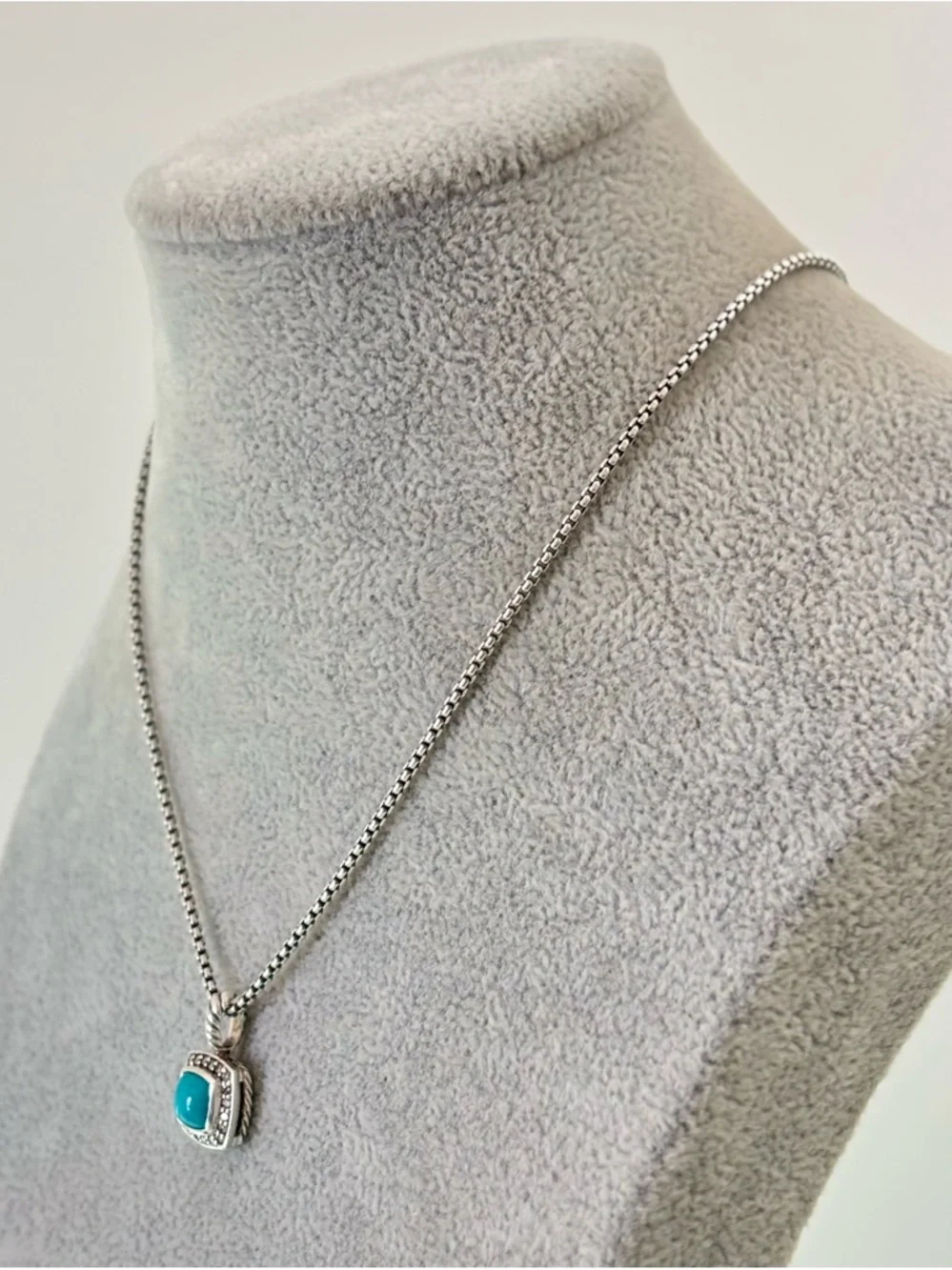 David Yurman Petite Albion Pendant Necklace with Turquoise & Diamonds 17" - Picture 7 of 9
